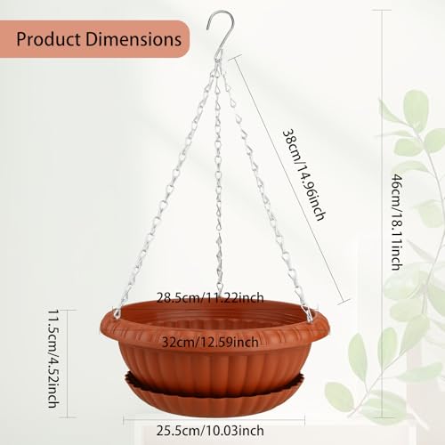 summer flower 3 Pack Large Hanging Planters 12.59in Plastic Plant Pots with Drainage Holes & Trays for Indoor Outdoor Garden Wall Window Decor (Red) - color: Red-xpots
