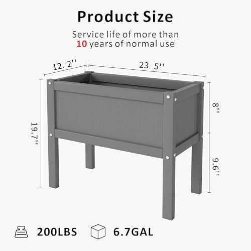 Raised Garden Bed with Drainage Hole Waterproof Small HDPE Elevated Planter Box with Legs Stable and Durable to Plant Herb Vegetable Flower,Patio,Balcony Outdoors/Indoors Gray - color: Gray, size: 23.5 x 12.2 x 19.69 in