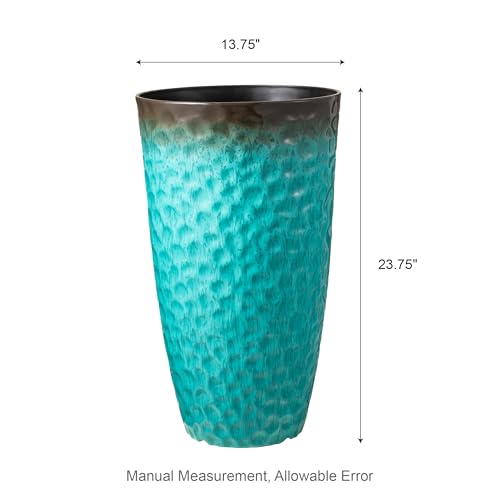 Glitzhome 23.75" H Large Planters for Outdoor Plants,Set of 2 Plastic Tall Outdoor Planters with Drainage Holes,Honeycomb Textured Gradient Turquoise Finish, Large Flower Pots for Front Porch Indoor - color: Gradient Turquoise, size: 23.75"H