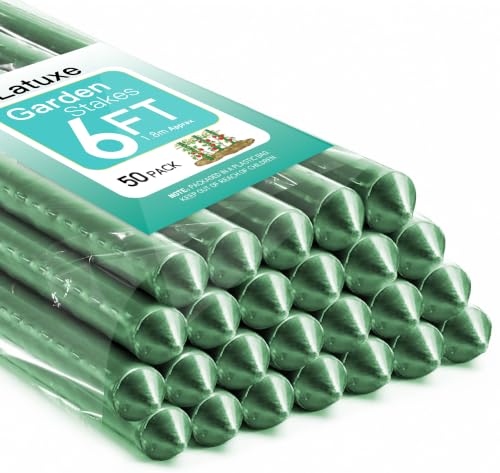 50pcs Garden Stakes 6FT, Plastic Coated Steel Plant Stakes Specifically Designed for Climbing Plants, Ideal for Tomatoes, Beans, Cucumbers, Peppers, Vines, and More Plant Growth - size: 6ft, 50pcs