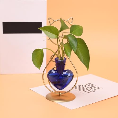 Plant Terrarium Propagation Station Gifts for Women Cat Lover - color: Gold Blue