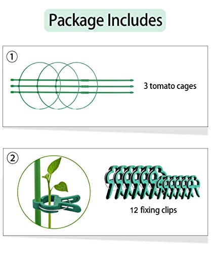 Plant Support Cages for Climbing Plant Upgrade Flower Tomato cage with Stand Stakes and Stable Support Rings, 3 Pack with 12 Clips (36") - size: 36"