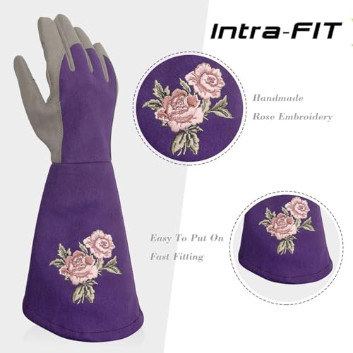 Rose Pruning Gloves with Forearm Protection, Thorn Resistant - color: Purple, size: Large (Pack of 1)