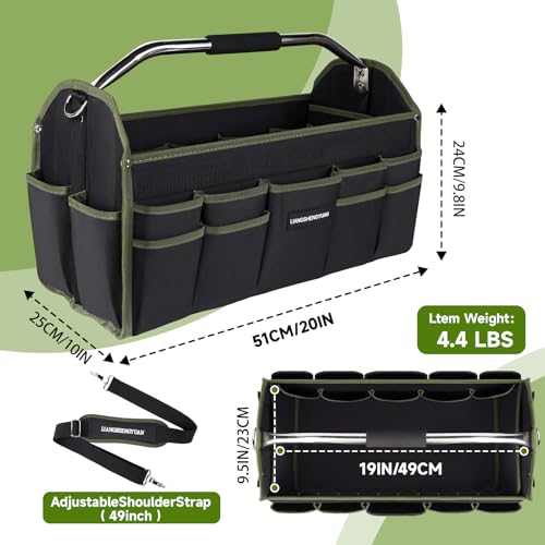 20In Electrician Tool Bag, Foldable Bags For Men Heavy Duty, Open Top Tool Tote, 30 Pockets Can Hold Many fittings, Organizer Stainless Steel Handle and Removable Shoulder Strap - size: 20IN