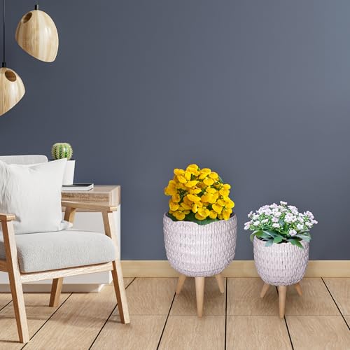 Alpine Corporation Indoor/Outdoor Poly Rattan Planters with Removable Inserts, Aesthetic Lawn and Garden Decor, White - Set of 3 Sizes - color: White