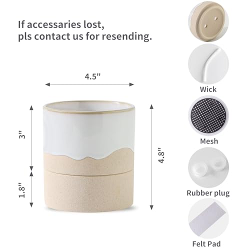 Nihow Self Watering Plant Pot: 4.5 Inch Ceramic Planter with Drainage Hole & Water Storage Plus for Indoor & Outdoor Plants - Cylinder Flower Pot for Herbs/Violets - White & Nature - color: White & Nature, size: 4.5" Self Watering