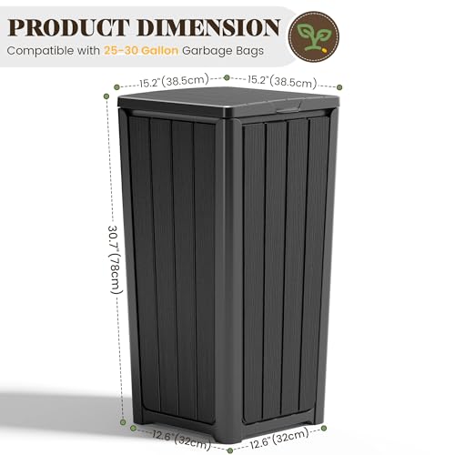 Outdoor Trash Can with Lid, Waterproof Resin Outdoor & Indoor Garbage Can, Large Kitchen Trash Can for Patio, Garage, Pool, Garden, Backyard, Deck, Kitchen, Black - color: Black, size: 30 Gallon