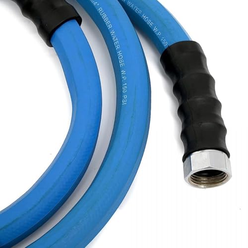 AG-LITE AL3415 3/4" x 15' Rubber Farm & Ranch Water Hose, Lightweight, 500 PSI, 50F to 190F Degree, Polyester Braided, Brass GHT Fittings, 4 Finger-Grip Bend Restrictor, Agriculture & Industrial Use - size: 3/4" x 15'