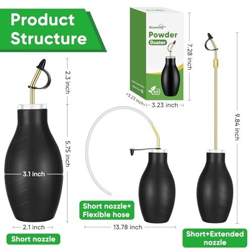 12oz Powder Duster Large Bulb Duster Sprayer, Garden Handheld Powder Applicator Dispenser with 9.6 inch Long Metal Tube Insect Duster Dust Application Tool for Garden Home and Farm Use