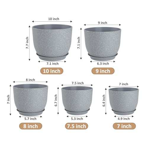 YNNICO Plant Pots 10/9/8/7.5/7 inch with Multi Mesh Drainage Holes - color: Gray, size: 10/9/8/7.5/7 inch