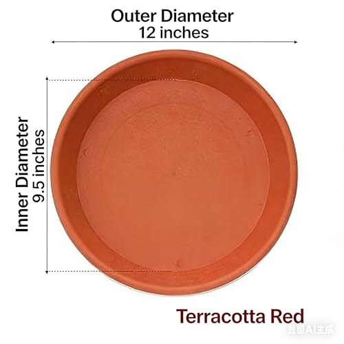 4 Pack of 12 inch Plant Saucers - Heavy Duty Plastic Plant Tray, Durable and Thicker Flower Pot Saucers for Indoors Outdoors Planters, Terracotta, TCPS2024