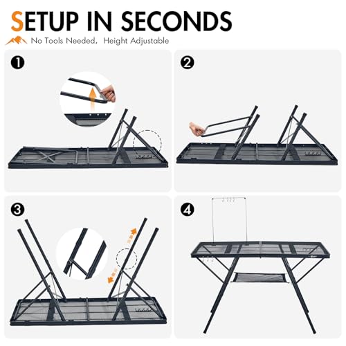 Portal 4 ft Folding Camping Grill Table Heavy Duty Portable Outdoor for BBQ