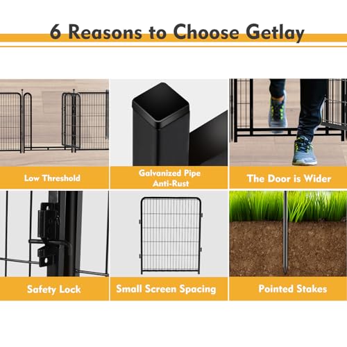 Getlay Dog Playpen 24 inch(H) 16 Panels Dog Fence Outdoor for Yard. Metal Dog Pen Heavy Duty Pet Puppy Exercise Pen for Rv Camping Garden Yard, Wide Door Low Threshold Dog Fence Total 31.4 Ft(L)