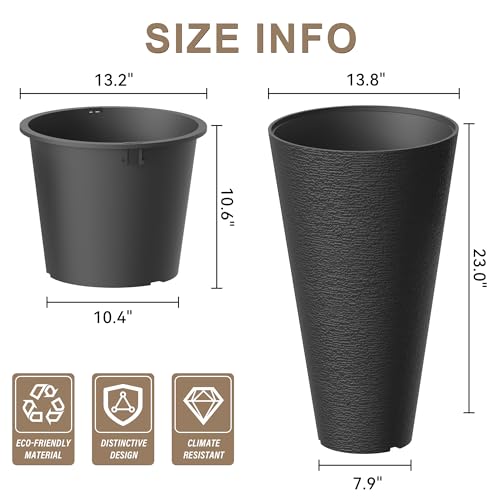 Kante Set of 2 Black Plastic Round Planters 23" Tall Home & Outdoor - color: Black, size: 23" H