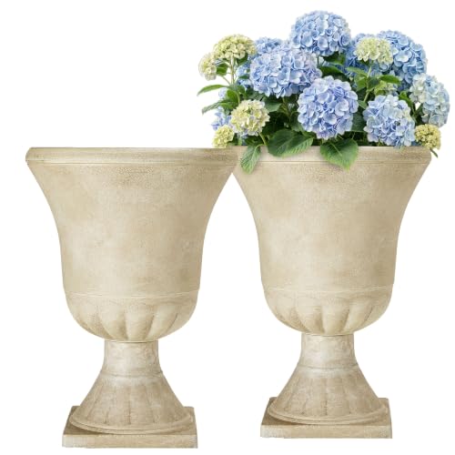 Autodaya 22"Tall Large Urn Planters for Outdoor Plants Set of 2 Flower Pots - color: 22"-antique Ivory