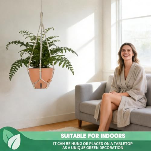 Self-Watering Hanging Planters for Indoor Plants Set 2-Piece Includes Plant Hanging Pot, Drainage-Hole Hanging Pot, and Hanging Basket Rack (Terracotta,10 Inches) - color: Terracotta