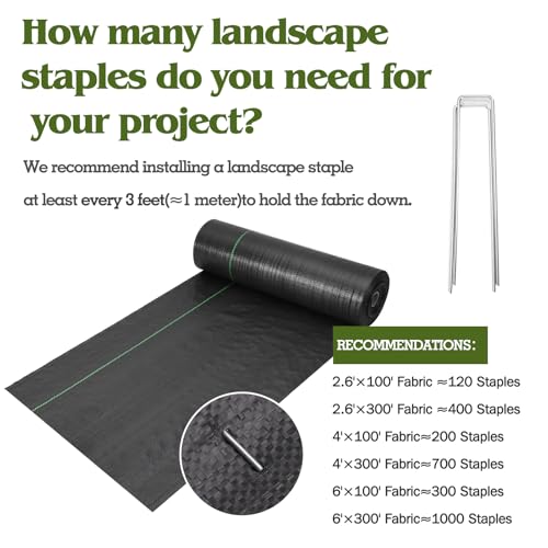 HongWay 6FT x 100FT Weed Barrier Fabric, Landscape Fabric with 40 Staples - size: 6FT x 100FT