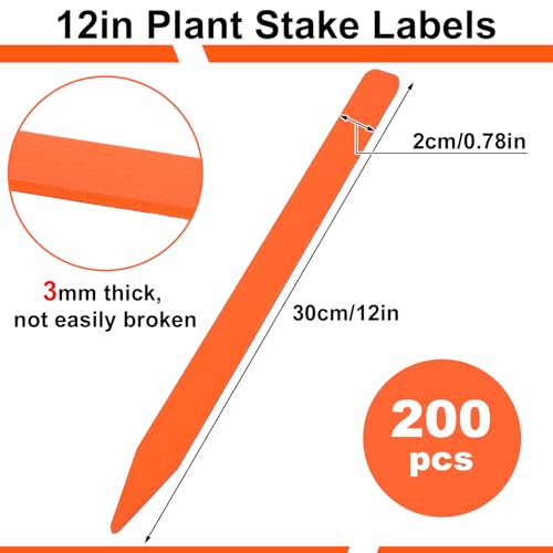 Weysat 200 Pcs 12" Wood Plant Labels for Field or Containers Plant Tags Wood Garden Labels for Seedling Stakes Markers Nursery Seed Tags with Smooth Surface for Pot Herbs Flowers Vegetables (Orange) - color: Orange, size: 12 Inch
