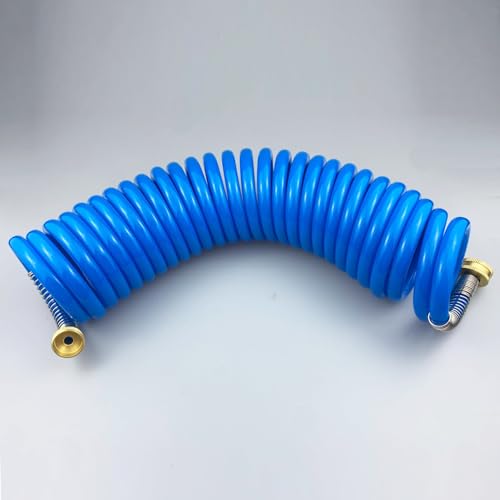 Darnassus Heavy-duty PU Coil Hose, Self-Coiling Garden Hose with Solid Brass Fittings, Retractable, Corrosion Resistant, for Household (25 FT, Blue) - color: Blue, size: 25 FT