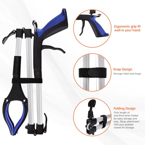 36" Grabber Reacher Tool for Seniors 2 Pack, Foldable Reacher Grabbers Pickup Stick with Anti-Slip 90° Rotating Jaw, 4" Wide Extended Claw with Magnet for Disabled, After Surgery Recovery - size: 36"