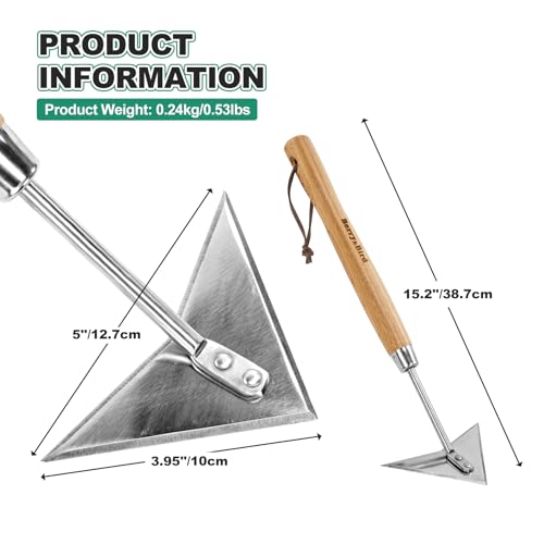 Triangle Hand Hoe, 15.2’’ Winged Weeder Tool with Wood Handle - color: Short Handle Winged Weeder, size: Length: 15.2inches