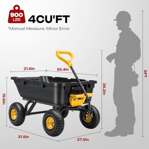 Garden Dump Cart 900Lbs Heavy Duty,Wheelbarrow,10" All Terrain Tires - color: Black+yellow