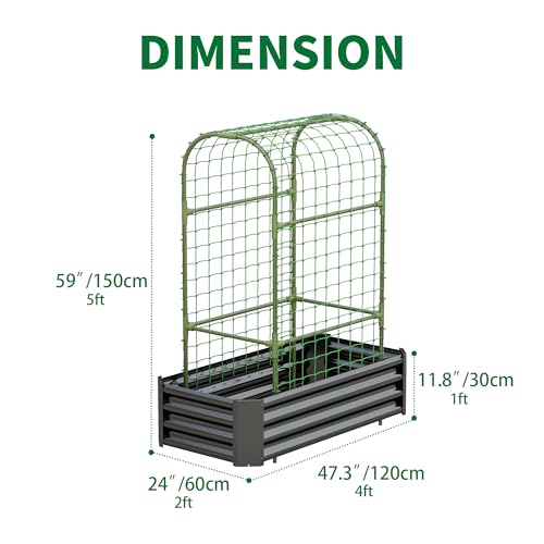 Raised Garden Bed with 59in Arched Trellis,Metal Planter Box,Black - color: Black