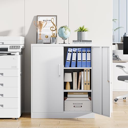 Letaya Metal Storage Cabinets with Lock, Small Locker Organizer Steel Cabinets, Adjustable Layers Shelves 2 Doors for Home, Office, Warehouse,Garage,Industrial,Employee Lockers (White-36) - color: White, size: 35.4 X 32 X 16 In(H X W X D)
