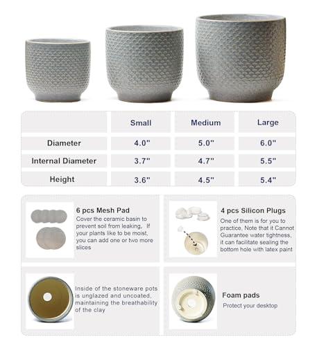 4 + 5 + 6 Inch Ceramic Pots for Indoor Plants, Succulents Plant Pots, Orchid Flower Pot with Drainage Hole, Modern Clay Stoneware Planters, Set of 3 (Reactive Glaze Grey Blue, 4 + 5 + 6 Inch) - color: Reactive Glaze Grey Blue