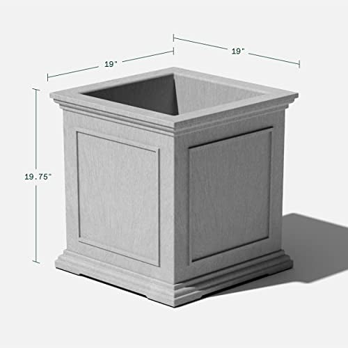 Veradek Brixton Series Cube Plastic Planter - Square Planter for Indoor or Outdoor Patio/Front Porch | Durable All-Weather Use w/Drainage Holes | Classic Estate Design for Flowers, Tall Plants, Trees - color: Gray
