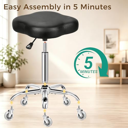 Heavy Duty Rolling Stool with Rubber Wheels, Ergonomic Seat, 450lb