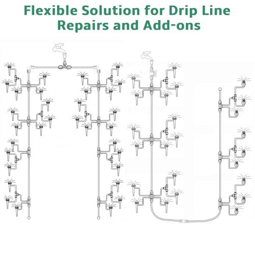 23PCs 1/2 Drip Irrigation Fittings for 1/2 & 1/4 Inch Tubing- Drip Irrigation Parts with 1/4 Reducer Connectors, 3/4 Garden Hose Adapters, Straight Tees, Couplings, Elbows,Valves, End Caps