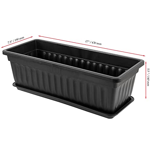 JOIKIT 17 Inches Black Plastic Planter Box, 6 Packs, Good Drainage, Indoor Outdoor Usage, for Garden, Windowsill, Patio, Balcony - color: Black