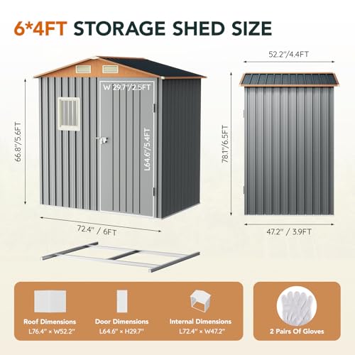 Verdeluxe 6x4FT Multi-Used Outdoor Storage Shed with Frame Floor - size: 6*4FT(Base Included)