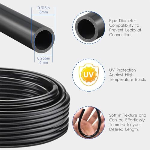 360° Automatic Drip Irrigation Kit - 5/16'' Tubing, Adjustable Universal Spray Nozzle, Copper Atomizing System for Garden/Lawn/Greenhouse - Multi-Directional Rotation, Quick Connectors, 82FT - size: 82FT