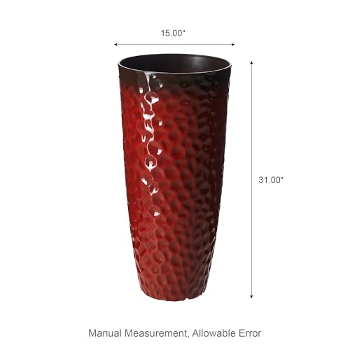 Glitzhome 31" H Large Plastic Tall Planters,Set of 2 Honeycomb Textured Gradient Red Tall Plant Pots with Drainage Holes,Oversized Planters Flower Pots for Indoor Outdoor Front Porch Patio - color: Gradient Red, size: 31"H