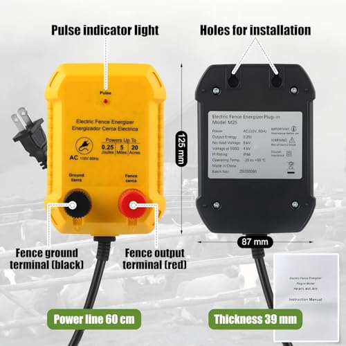 MorningRo Electric Fence Charger Kit 0.25J 5 Mile 50 Insulators 250ft Wire - style: 0.25 Joule