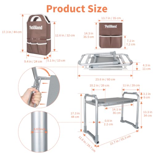 Foldable Garden Kneeler Seat,Heavy Duty Garden Workseat w/ Tool Bag & Pouch - color: Gray-modle C