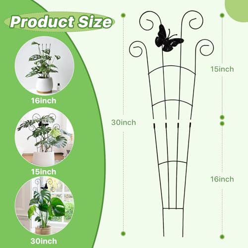 4 Pack 30 Inch Taller Plant Trellis for Potted Climbing Plants Indoor, Expandable Metal Garden Trellis for Climbing Plants, Flowers, Vine, Ivy - Sturdy Houseplant Support with Ties - size: 30inch