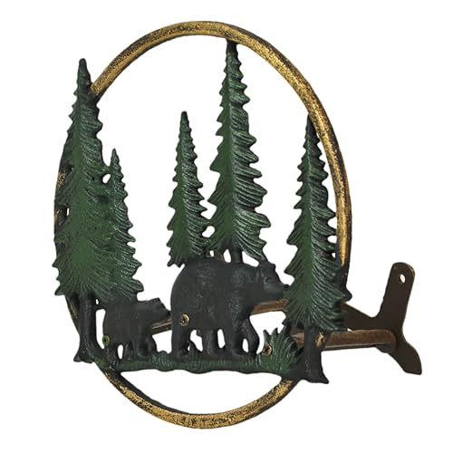 Zeckos Garden Hose Holder Black Bears in Forest 11 Inch Cast Iron - color: Bears - Green