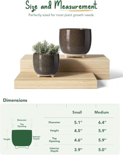 LE TAUCI Ceramic Plant Pots, 5.1 + 6.4 Inch, Set of 2, Reactive Glaze Black - color: Reactive Glaze Black