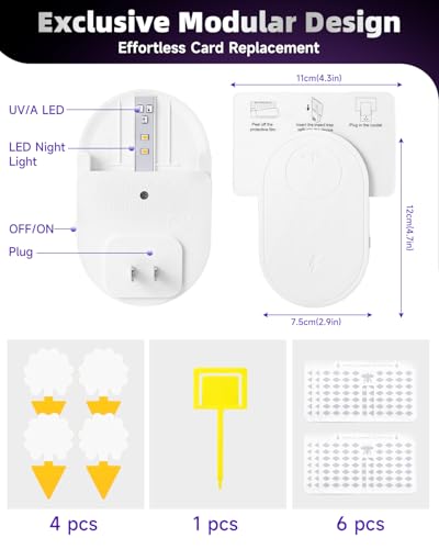Fruit Fly Traps for Indoors Gnat Trap for House Indoor (1 Device+6 Refills+ 4 Glue Cards) Plug in Fly Trap for Gnats, Fruit Flies,Mosquito,and Other Flying Insect Plug in Bug Killer White