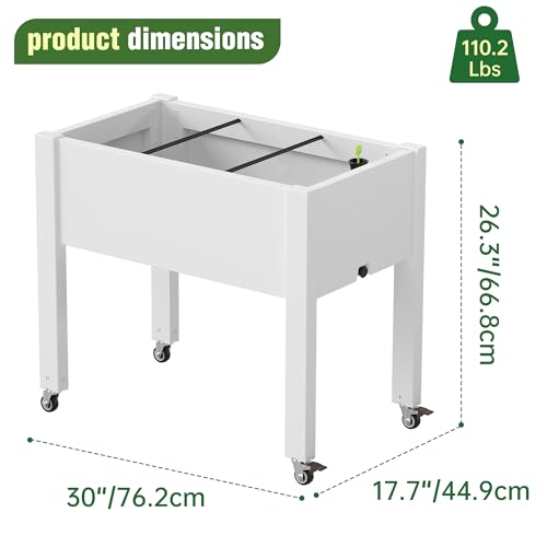 Elevated Raised Garden Bed with Wheels - Outdoor Mobile Resin Planter Box with Drainage Holes for Vegetables Flower Herbs, Weather Resistant, Ashen (26.3" h) - color: Ashen, size: 26.3"h