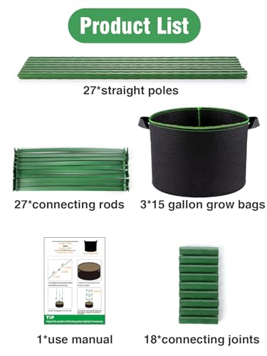 ANPHSIN Sturdy Triangle Tomato Cage with Movable 15 Gal Grow Bags, 3 Sets - style: 15 gallons
