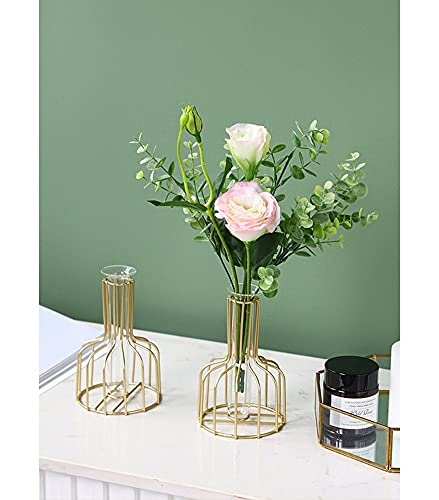 IvyMei Luxurious Nordic Gold Table Flower Vase Metal Frame Glass Tube - color: Gold 7