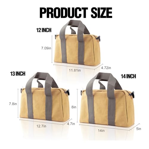 Small Tool Bag, Canvas Tool Storage Bag, Large Capacity Multipurpose Zipper Soft Tote Organizer Pouch for Electrician, Plumbing, Gardening,Tools Bags for Men (Khaki, 12 Inch) - color: khaki, size: 12 Inch