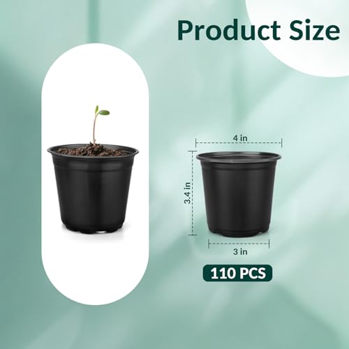 110 Pcs Small Plastic Palnt Pot, 4 5 6 Inch Nursery Pots with Drainage, Seedlings Starter Pots for Plants, Great for Herbs, Cuttings, and Starter Plants (110 pcs, 4 inch) - size: 4 inch