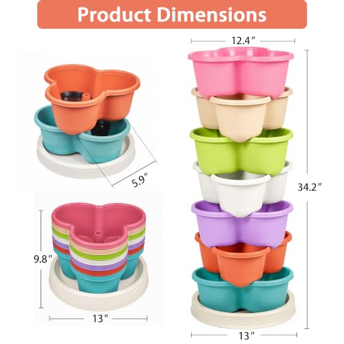 VECELO 7 Tier Vertical Garden Planter, Self Watering Stackable Planters with Wheels for Strawberries, Herbs, Flowers, Vegetables, Multicolor - color: Multicolor, size: 7 Tier