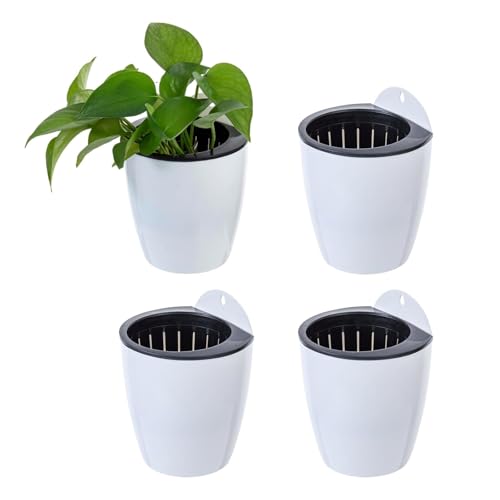 MyGift 5 Inch White Self Watering Wall Planter Pots, Set of 4 - size: Small