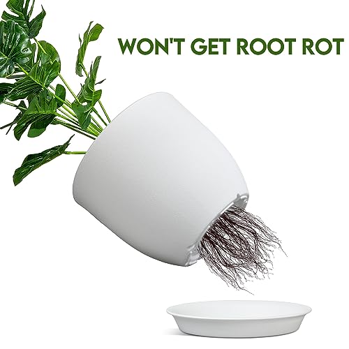Ferlypote Plant Pots 8 Inch Set of 2, Flower Pots with Multi Mesh Drainage Holes, Planters for Indoor Outdoor Garden Plants and Flowers (White) - color: White, size: 8 inch-2pack